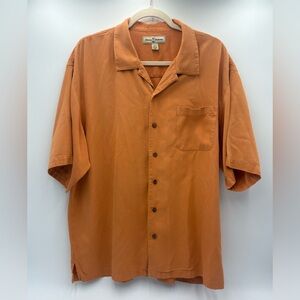 Tommy Bahama 100% Silk Camp Shirt Orange Button Up Mens XL